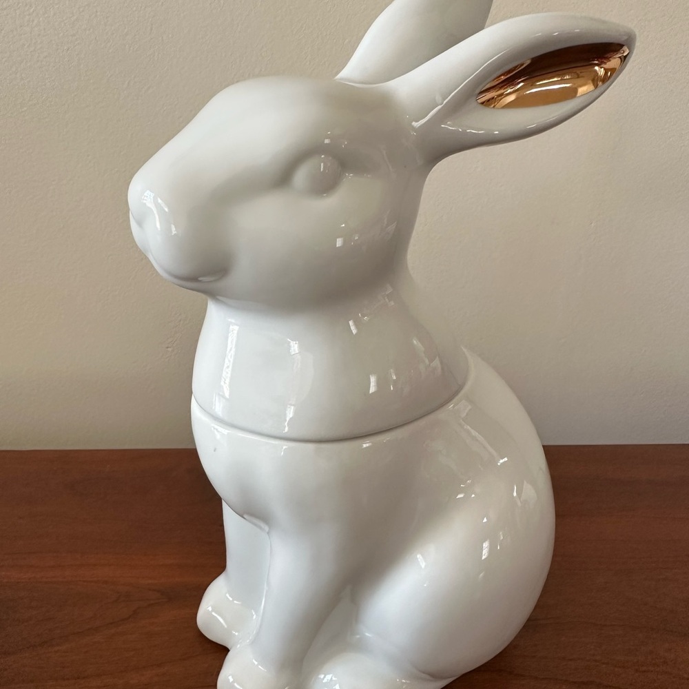 Threshold White Ceramic Bunny Cookie Jar with Gold Accent